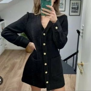 Zara black tweed blazer dress with gold buttons